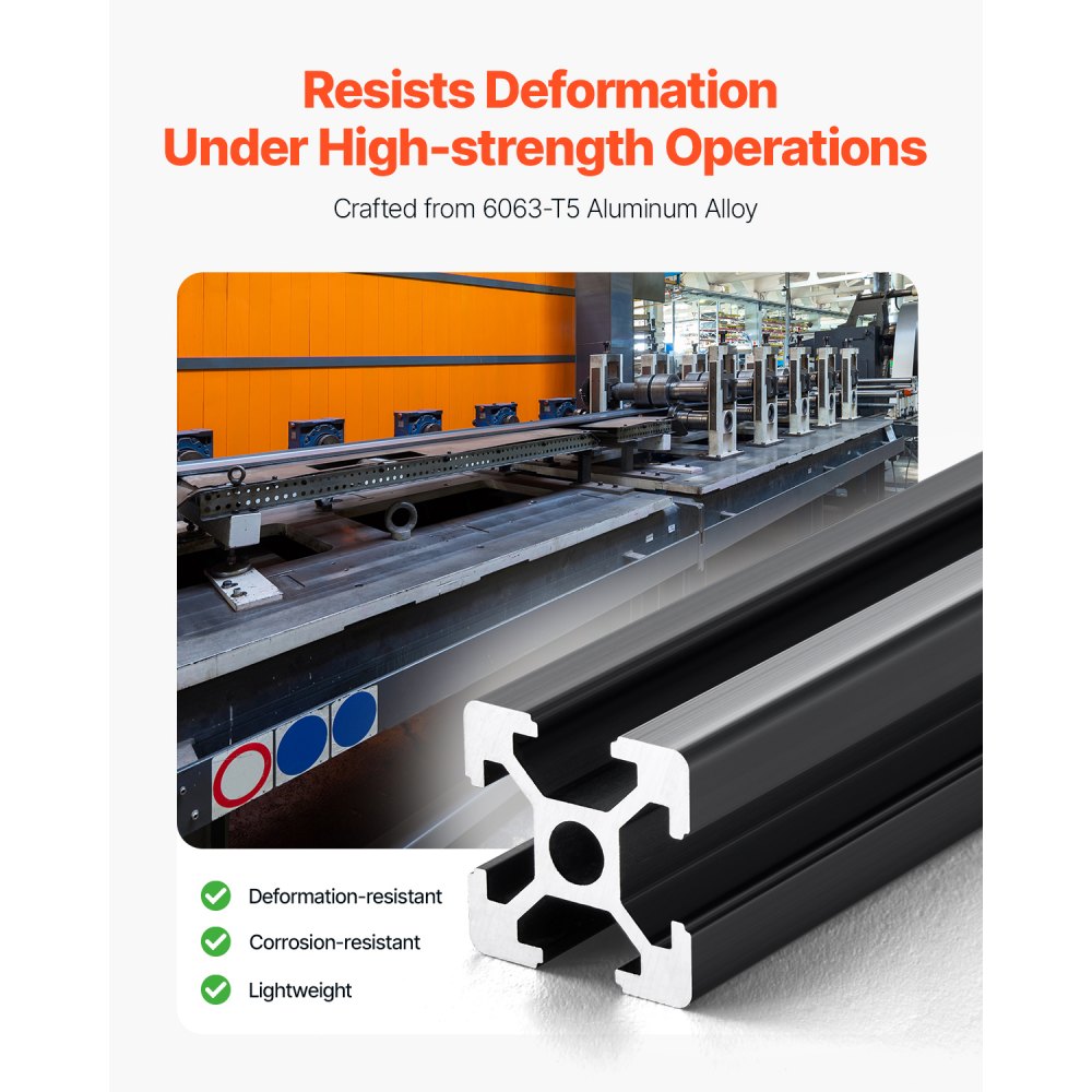VEVOR 10PCS 78.7in (2000mm) T Slot 2020 Aluminum Extrusion Profile, European Standard Anodized Linear Rail, High-Strength Extruded Aluminum Rail for 3D Printer, CNC Machine DIY, Laser Engraving, Black