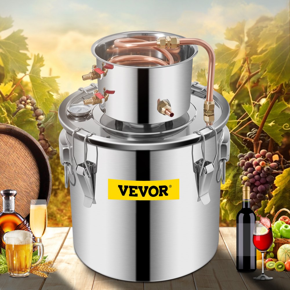 VEVOR Alcohol Still 5Gal/21L, Alcohol Distiller with Circulating Pump, Alcohol Still Copper Tube, Whiskey Distilling Kit with Build-In Thermometer, Whiskey Making Kit for DIY Alcohol, Stainless Steel
