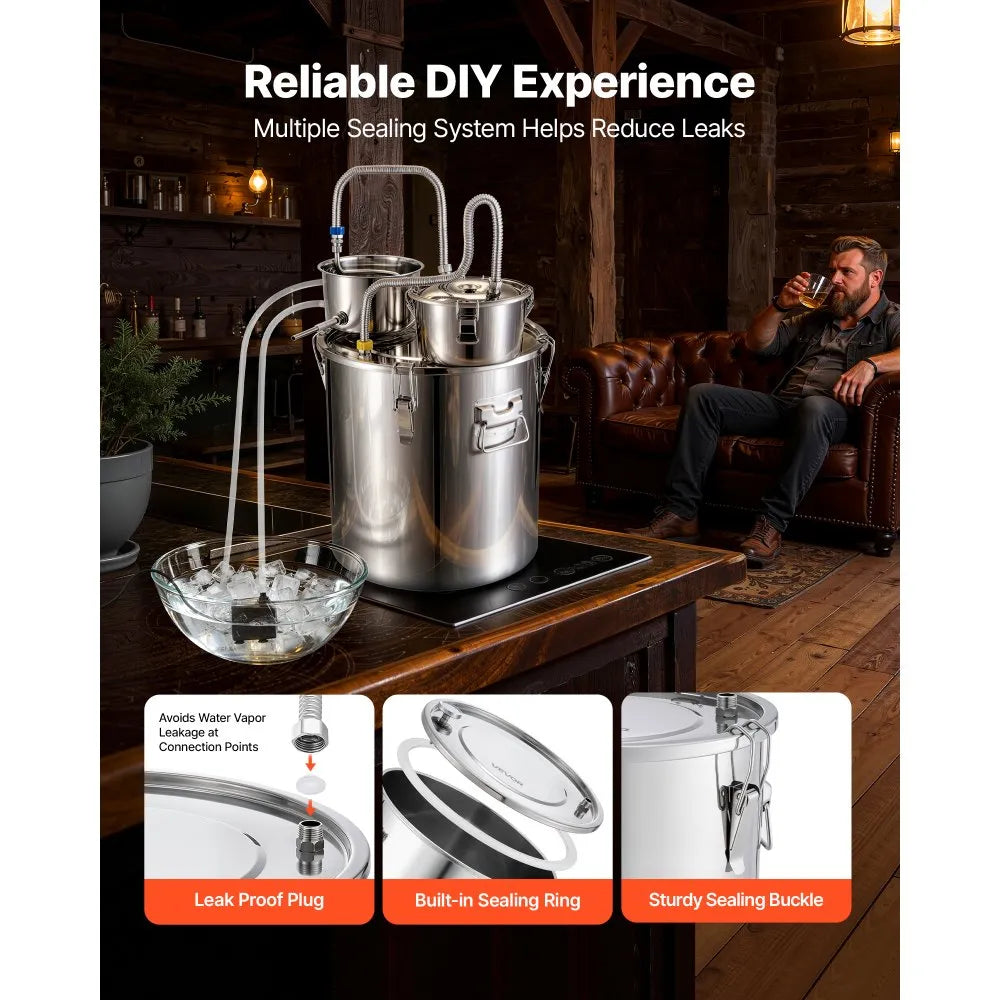 VEVOR Alcohol Still, 13.2 GAL/ 50L Alcohol Distiller with 10 x 16oz Glass Jars, Thumper Keg, Dual-scale Thermometer, and Water Pump, Home Brewing Kit for DIY Whiskey Wine Brandy
