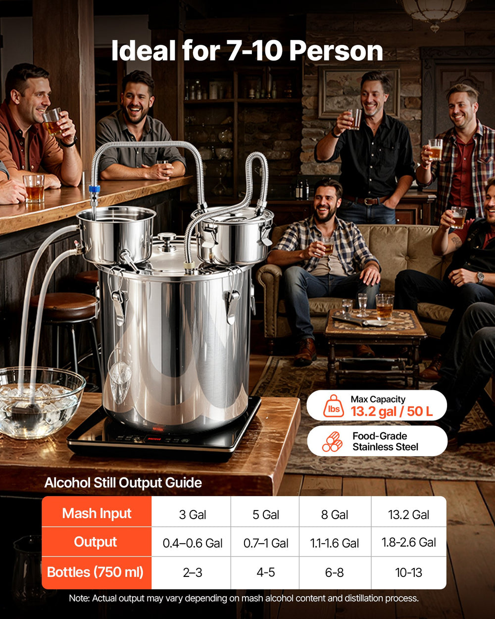 VEVOR Alcohol Still, 13.2 GAL/ 50L Alcohol Distiller with Thumper Keg, Dual-scale Thermometer, and Water Pump, Home Brewing Kit for DIY Whiskey Wine Brandy