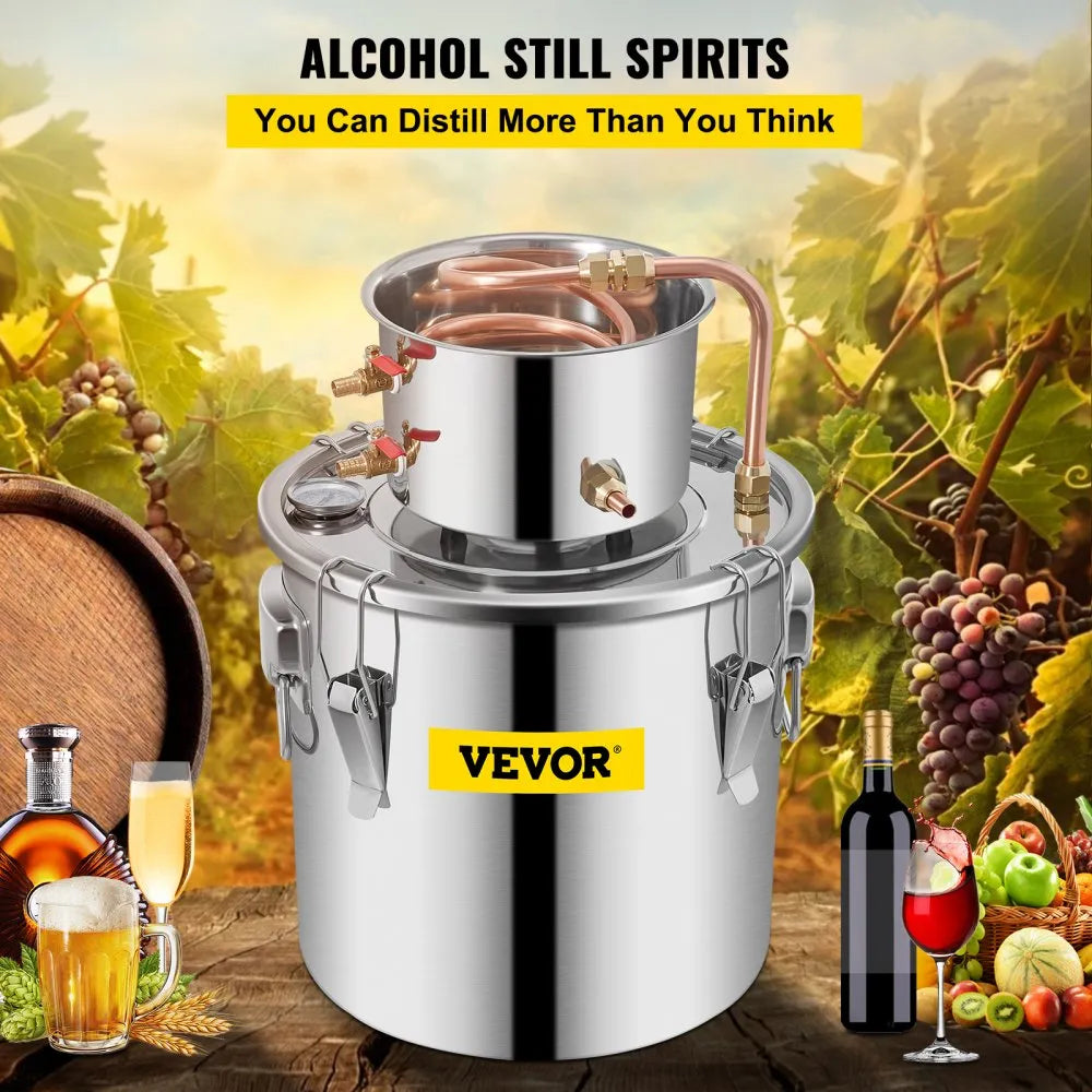 VEVOR Alcohol Still 3Gal/21L, Alcohol Distiller with Circulating Pump, Alcohol Still Copper Tube, Whiskey Distilling Kit with Build-In Thermometer, Whiskey Making Kit for DIY Alcohol, Stainless Steel