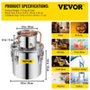 VEVOR Alcohol Still 3Gal/21L, Alcohol Distiller with Circulating Pump, Alcohol Still Copper Tube, Whiskey Distilling Kit with Build-In Thermometer, Whiskey Making Kit for DIY Alcohol, Stainless Steel