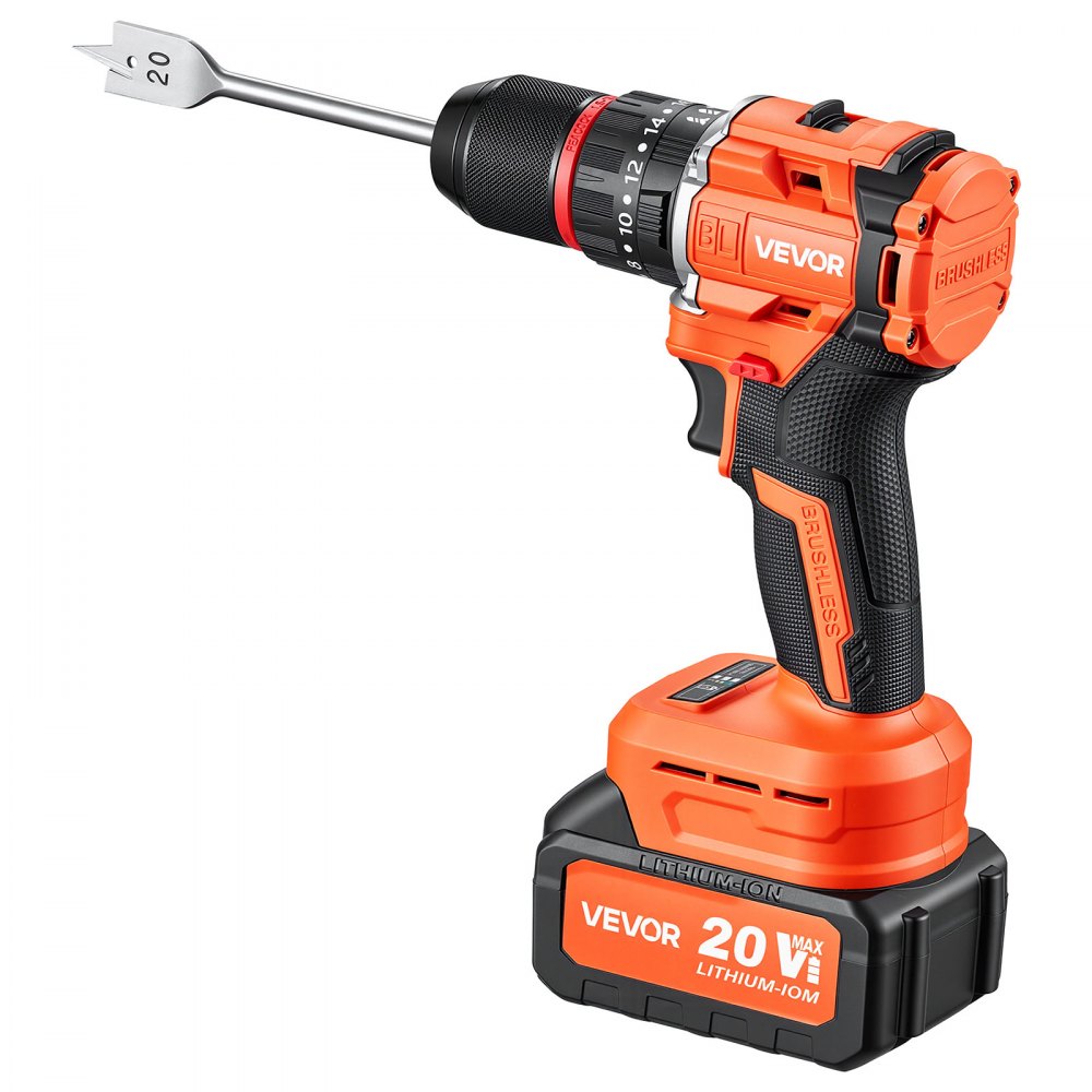 VEVOR Hammer Drill 20V 1/2 in 30000 IPM Brushless Cordless Impact Drill Kit, for Drilling Wood Metal Screw Driving, 4000 mAh Lithium-Ion Battery Pack and Charger, with All-Metal Chuck, Compact Design