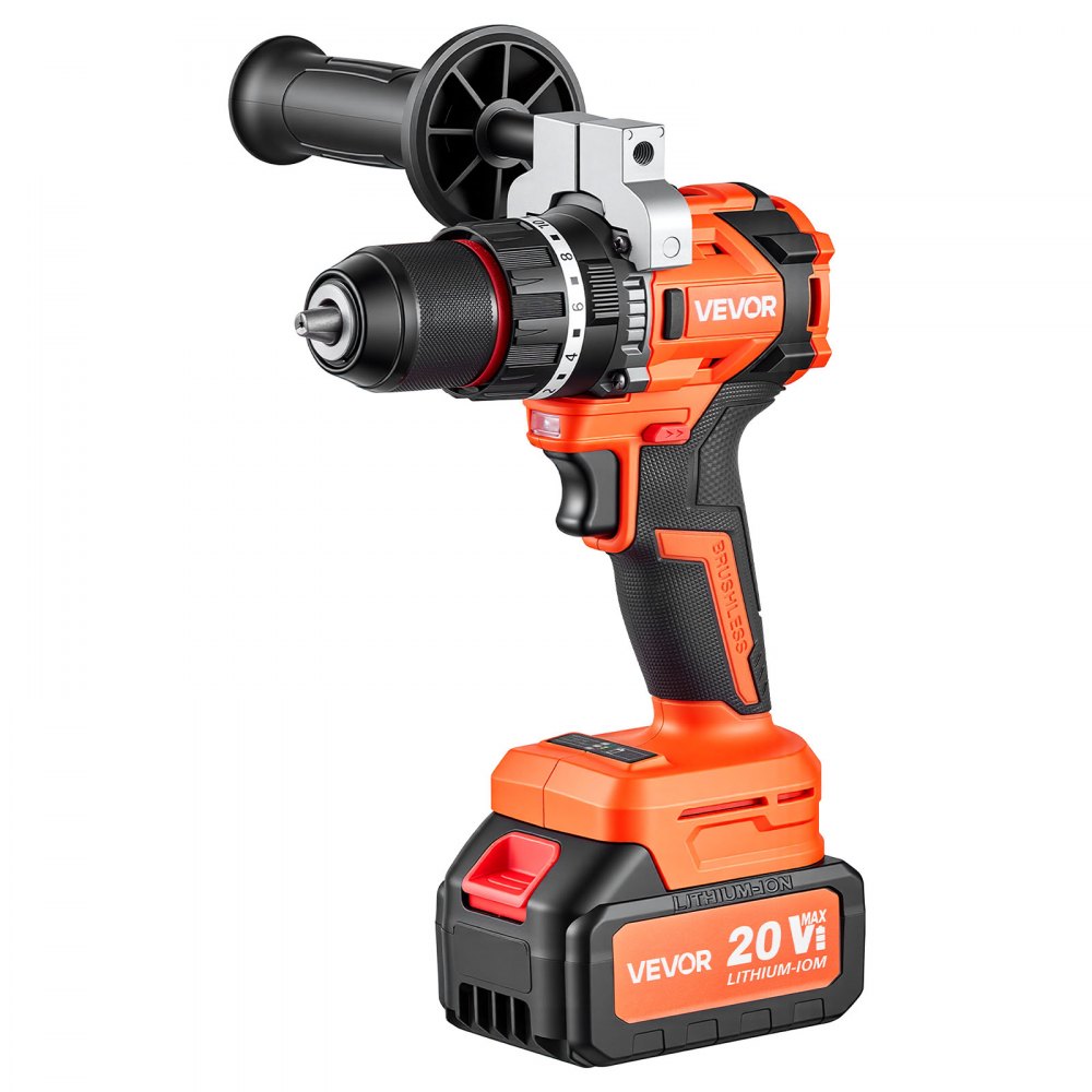 VEVOR Hammer Drill 20V 1/2 in 26000 IPM Brushless Cordless Impact Drill Kit, for Drilling Wood Metal Screw Driving, 4000 mAh Lithium-Ion Battery Pack and Charger, with All-Metal Chuck, Compact Design