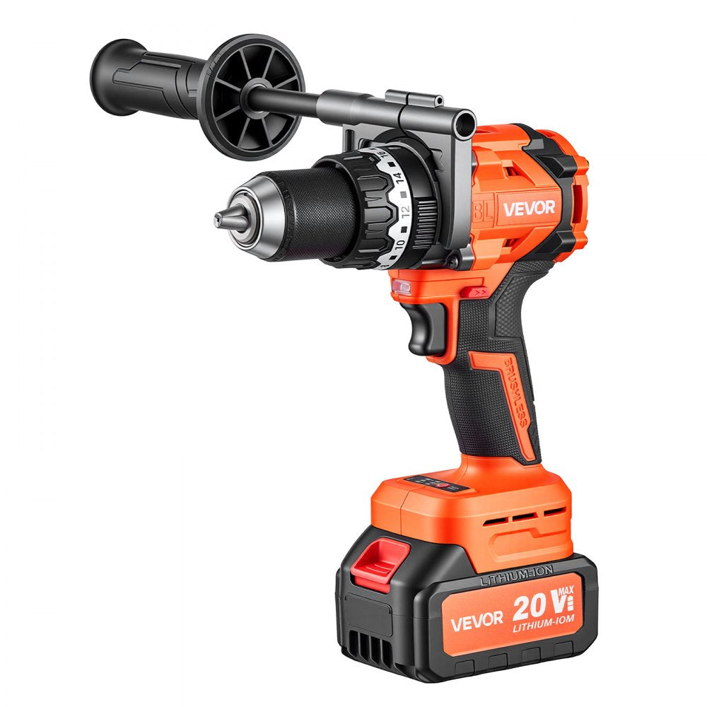 VEVOR Hammer Drill 20V 1/2 in 24000 IPM Brushless Cordless Impact Drill Kit, for Drilling Wood Metal Screw Driving, 4000 mAh Lithium-Ion Battery Pack and Charger, with All-Metal Chuck, Compact Design