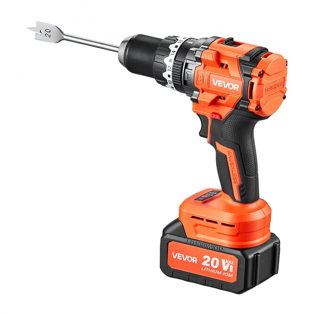 VEVOR Hammer Drill 20V 1/2 in 24000 IPM Brushless Cordless Impact Drill Kit, for Drilling Wood Metal Screw Driving, 4000 mAh Lithium-Ion Battery Pack and Charger, with All-Metal Chuck, Compact Design