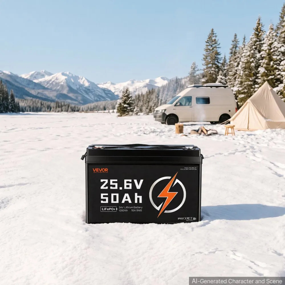 VEVOR 24V 50Ah LiFePO4 Lithium Battery 4000+ Cycles 50A BMS with Bluetooth, 1280Wh Lithium Battery with Low Temperature Protection, Supports 8P2S Connection, for RV, Trolling Motor, Marine, Solar