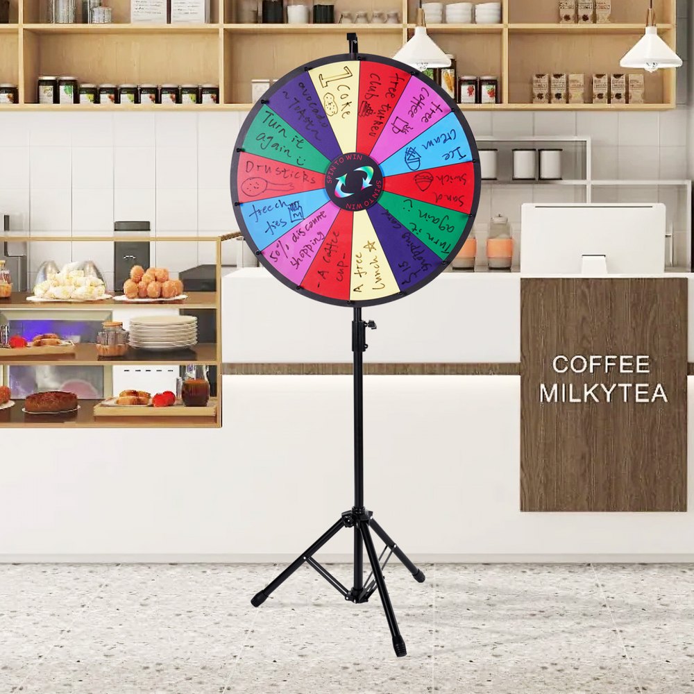VEVOR 24 inch Spinning Prize Wheel, 14 Slots Spinning Wheel with Height Adjustable Stand, Roulette Wheel with a Dry Erase, and a Storage Bag, Win Fortune Spin Games in Party Pub Trade Show Carnival