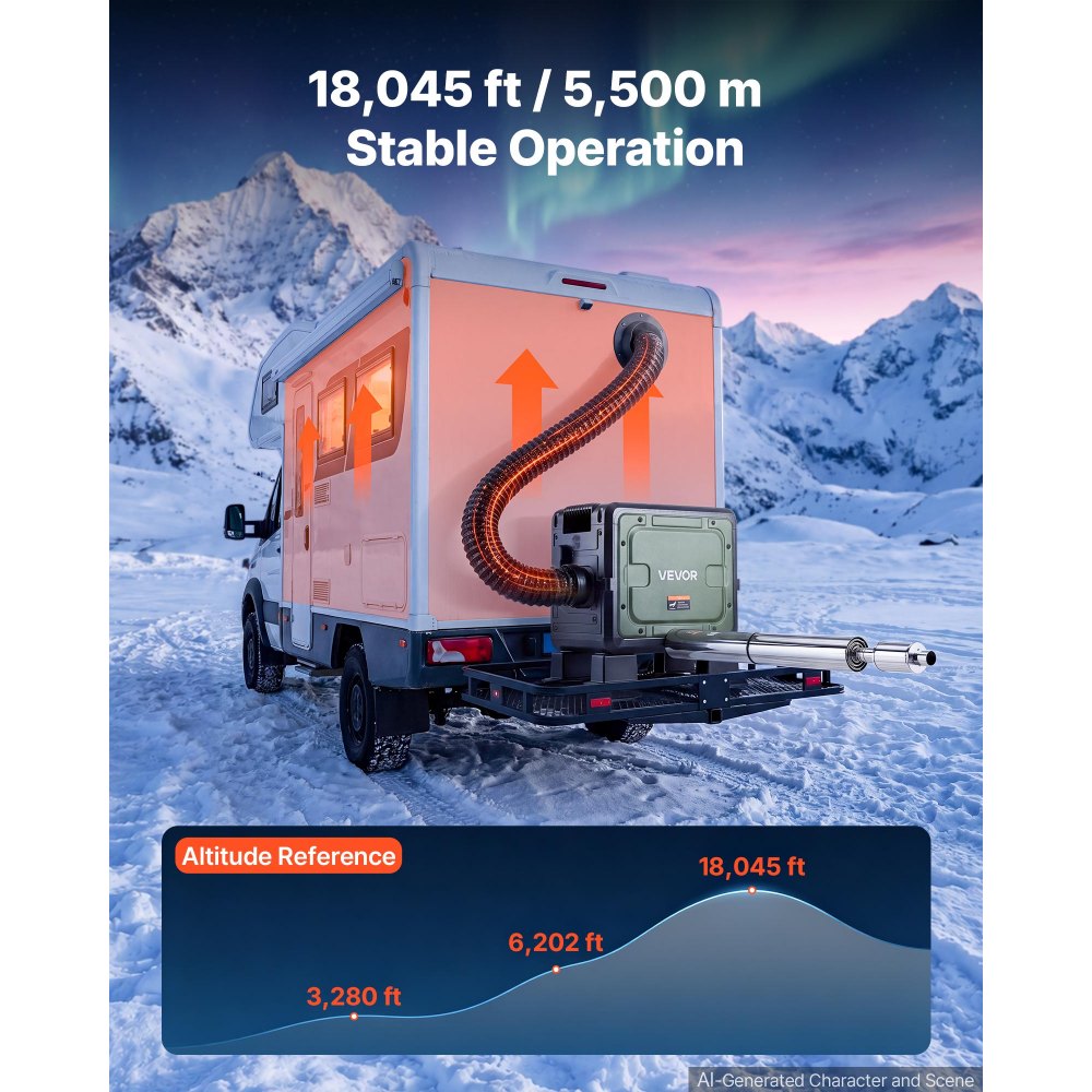 VEVOR Diesel Heater DC 12-24V 1.32 Gal / 5 L Fuel Tank for Max 18045 ft, For Outdoor Camping, Aluminum Element Fast Heating, with Bluetooth App Control, Remote Control, and LCD Panel, CO Alarm