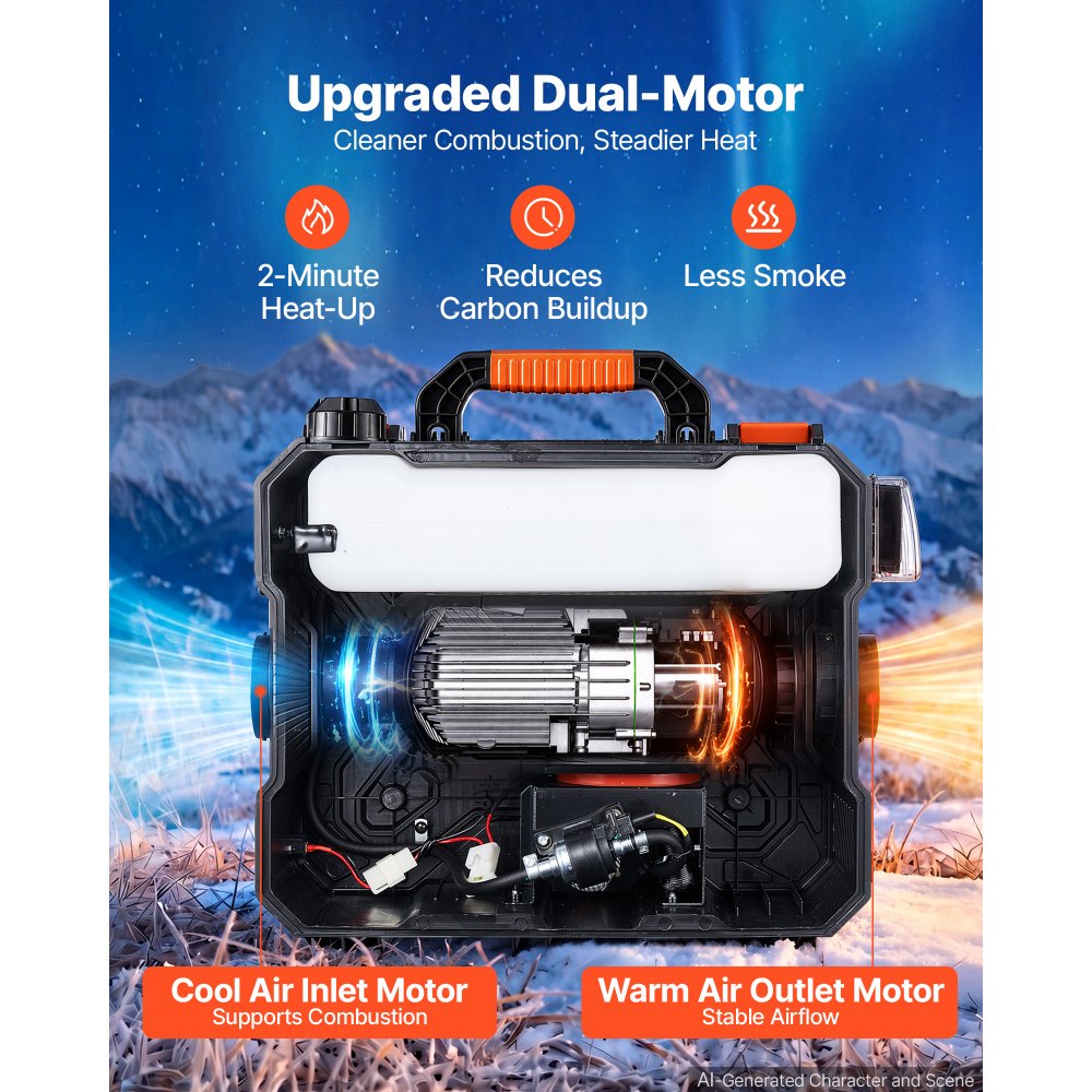 VEVOR Diesel Heater Dual-Motor 1.6 Gal / 6 L Fuel Tank Diesel Air Heater, For Various Vehicles and Camping Tents, Fast Heating, with Remote Control and LCD Panel, Max 16404 ft, Low Noise Operation