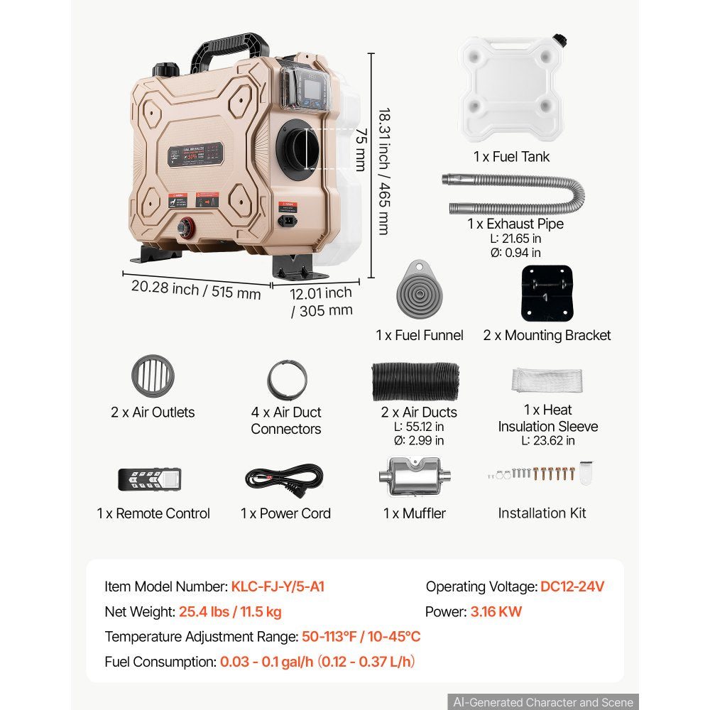 VEVOR Diesel Heater Dual-Motor 1.6 Gal / 6 L and 2.6 Gal / 10 L Fuel Tanks, For Various Vehicles and Camping Tents, Fast Heating, with Remote Control and LCD Panel, Max 16404 ft, Low Noise Operation
