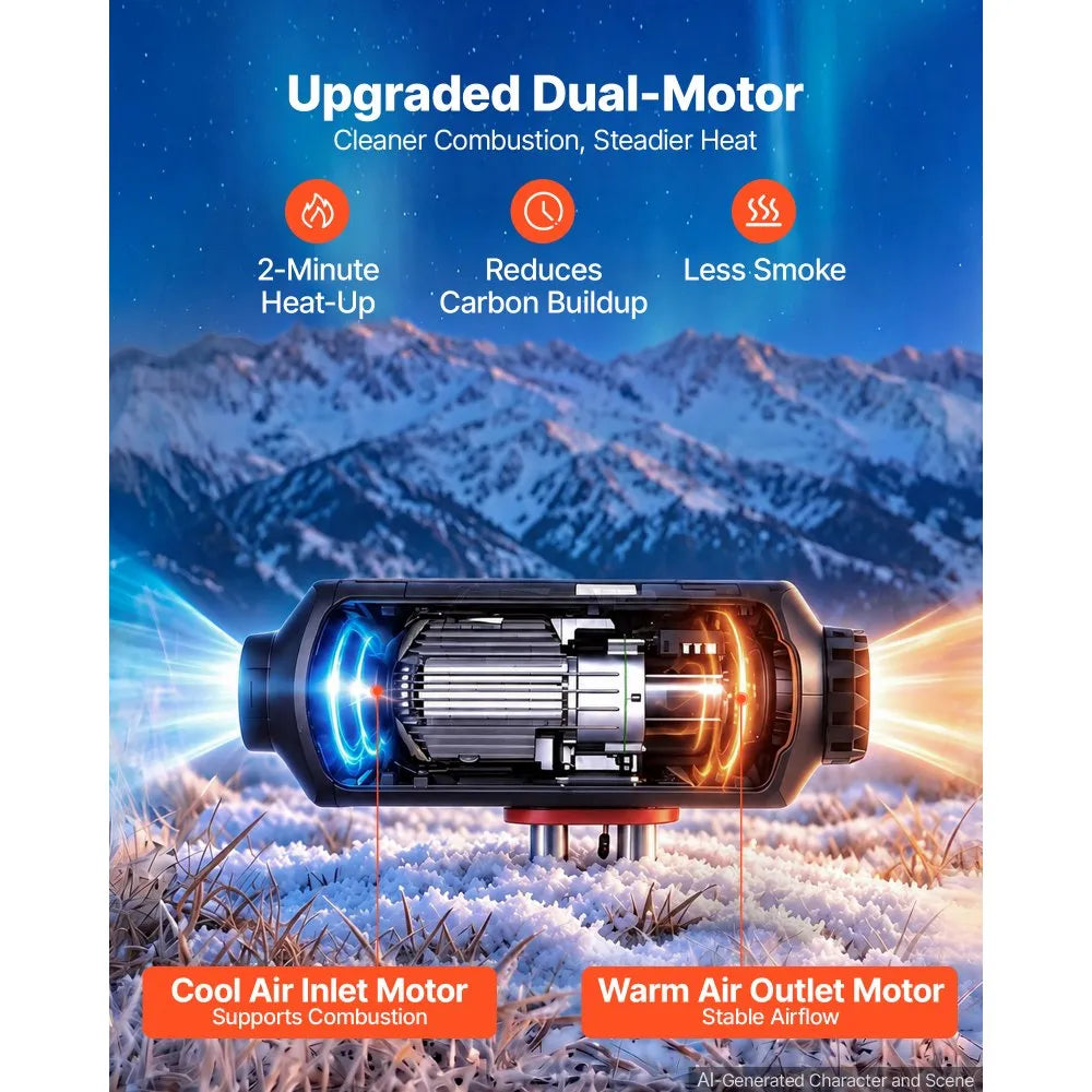 VEVOR Diesel Heater Dual-Motor 2.6 Gal / 10 L Fuel Tank Diesel Air Heater, For Various Vehicles and Camping Tents, Fast Heating, with Remote Control and LCD Panel, Max 16404 ft, Low Noise Operation