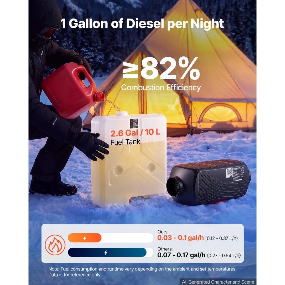 VEVOR Diesel Heater Dual-Motor 2.6 Gal / 10 L Fuel Tank Diesel Air Heater, For Various Vehicles and Camping Tents, Fast Heating, with Remote Control and LCD Panel, Max 16404 ft, Low Noise Operation