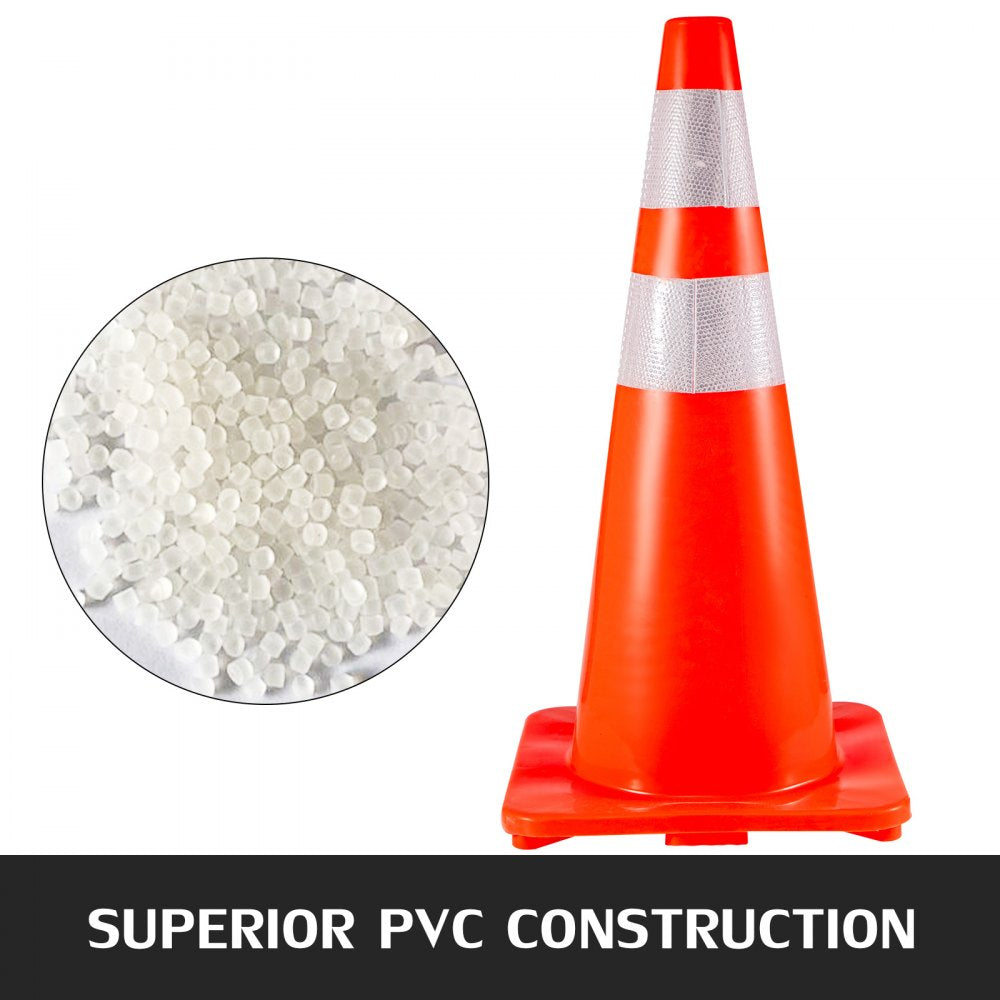 VEVOR 6Pack Traffic Cones, 28\"Safety Cones, PVC Orange Traffic Safety Cone with Reflective Collar, for Road Parking Training Cones