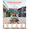 VEVOR Kids Picnic Table with Umbrella, 3-in-1 Sand & Water Table, Outdoor Wooden Table and Bench Set with 2 Trays, 4-People Patio Dining Furniture for Garden, Backyard and Porch (Walnut)
