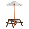 VEVOR Kids Picnic Table with Umbrella, 3-in-1 Sand & Water Table, Outdoor Wooden Table and Bench Set with 2 Trays, 4-People Patio Dining Furniture for Garden, Backyard and Porch (Walnut)