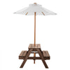 VEVOR Kids Picnic Table with Umbrella, 3-in-1 Sand & Water Table, Outdoor Wooden Table and Bench Set with 2 Trays, 4-People Patio Dining Furniture for Garden, Backyard and Porch (Walnut)