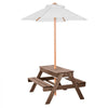 VEVOR Kids Picnic Table with Umbrella, 3-in-1 Sand & Water Table, Outdoor Wooden Table and Bench Set with 2 Trays, 4-People Patio Dining Furniture for Garden, Backyard and Porch (Walnut)