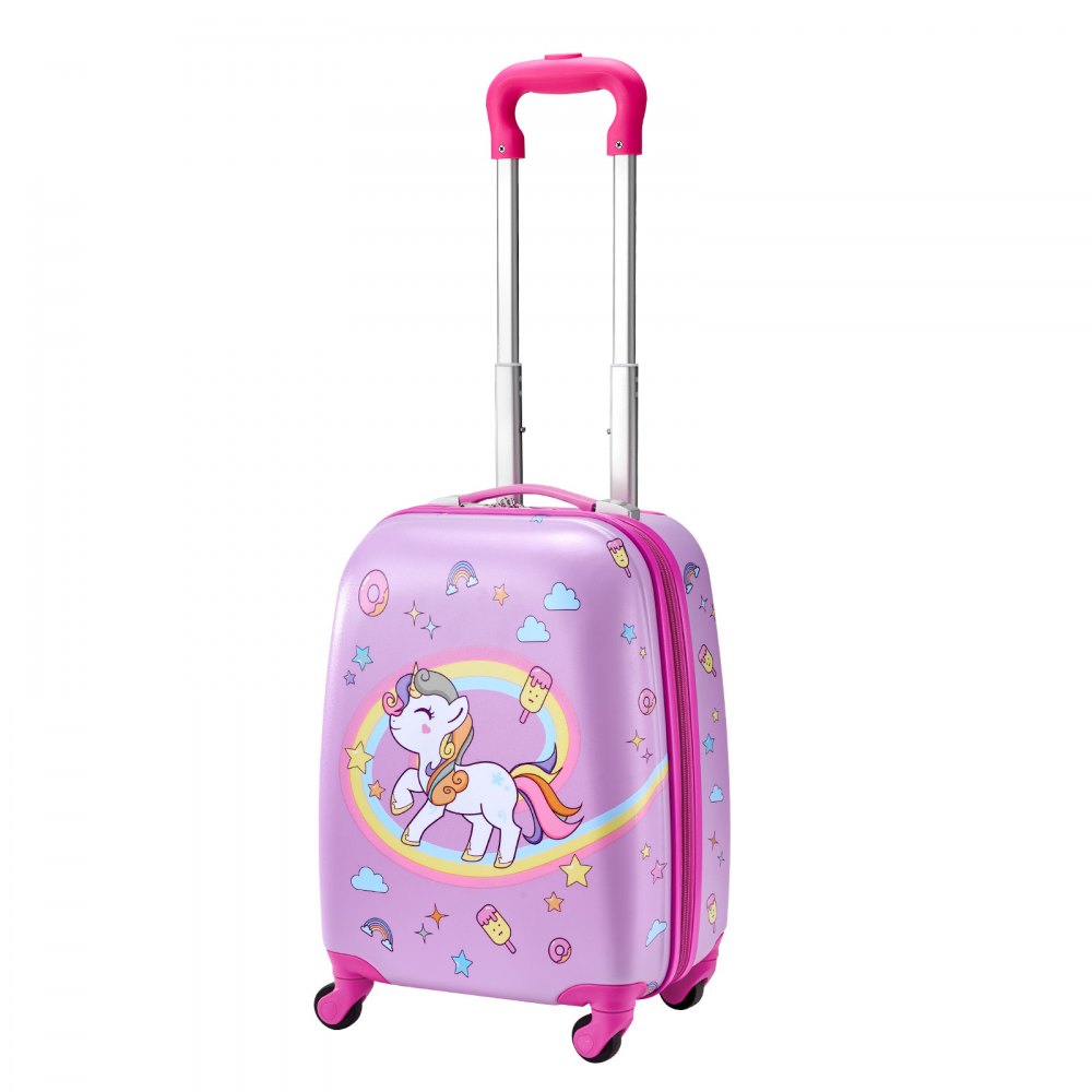 VEVOR Kids Luggage Set, 2 Piece, 18 Inch Hardside Rolling Wheels Suitcase with Hard-Shell Backpack, Unicorn Kids Carry on Luggage Set, Holiday Birthday Gift for Girls & Boys, Airline Approved