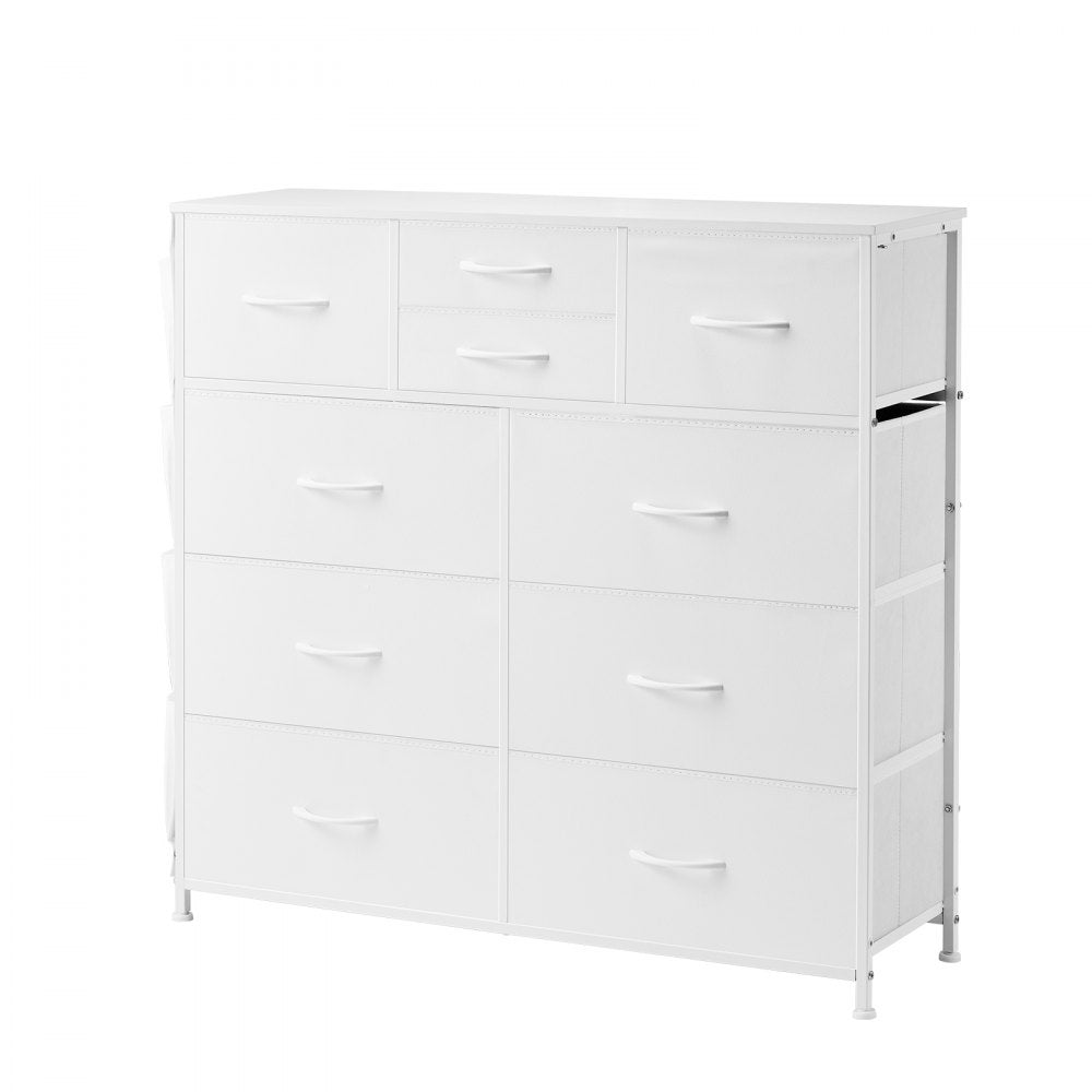 VEVOR 10 Drawer Dresser, Fabric Drawer Dresser with Fabric Bins, Closet Storage Drawers with Easy Pull Handle and Sturdy Steel Frame, Fabric Storage Tower for Bedroom, Hallway, Closet, Nursery, White