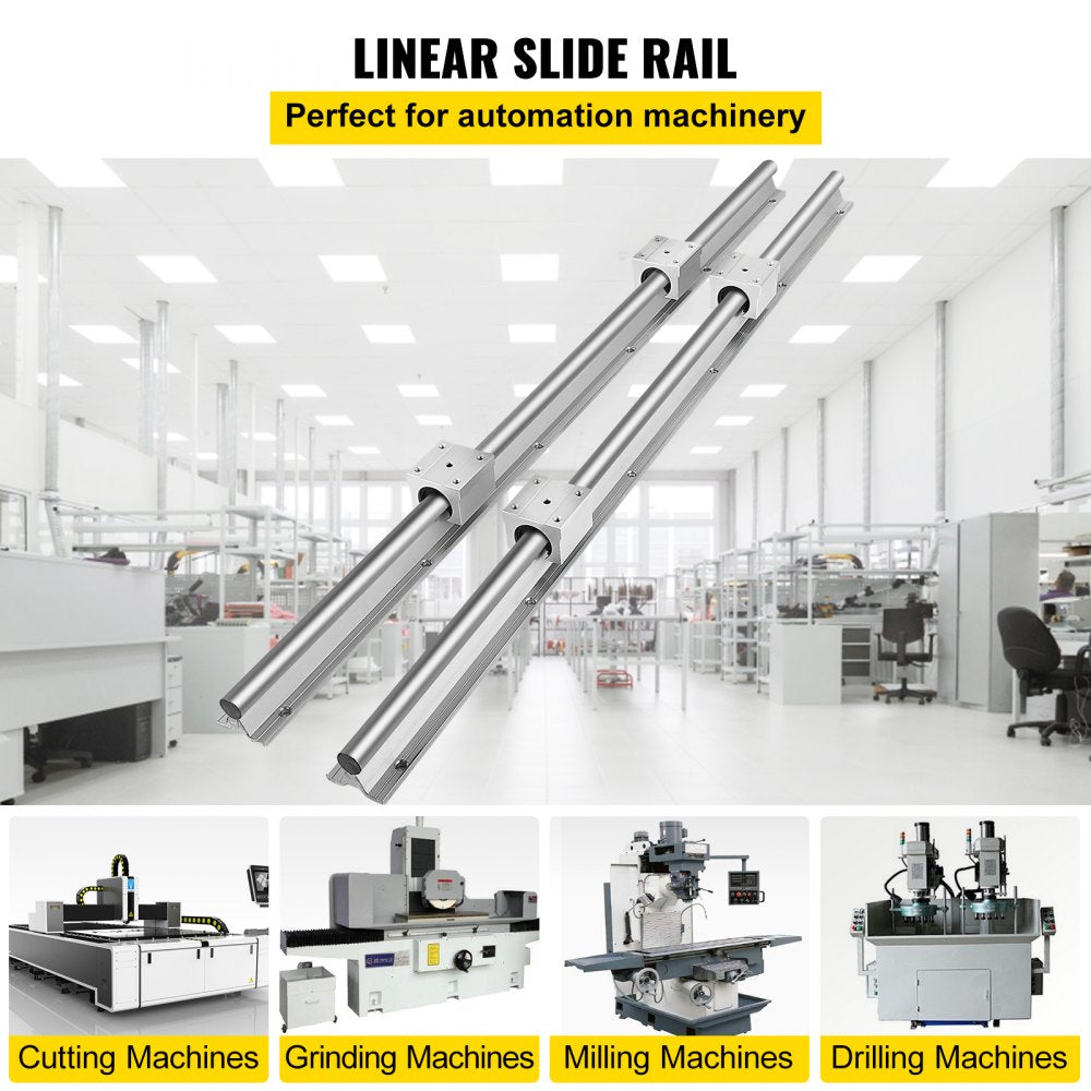VEVOR Linear Rail, 2PCS SBR16-800mm, Linear Slide Guide 2 PCS Rail, 4 PCS SBR16UU Bearing Block for Automated Machines and Equipments
