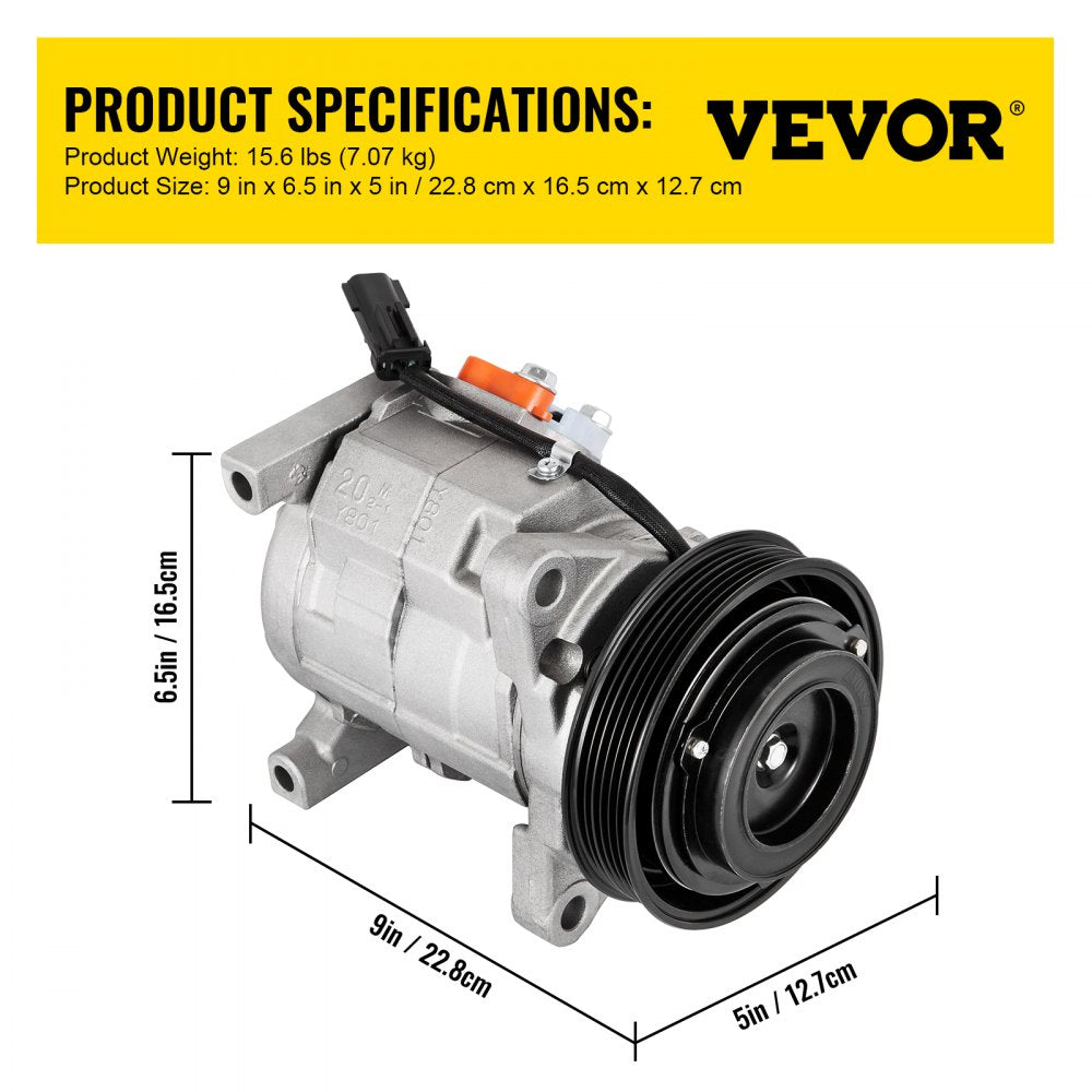 VEVOR CO 29001C 5005440AA 4710522 0610043 Universal Air Conditioner AC Compressor for Grand Caravan Town & Country A/C Compressor 471-0522 77374 78374 97343 98343