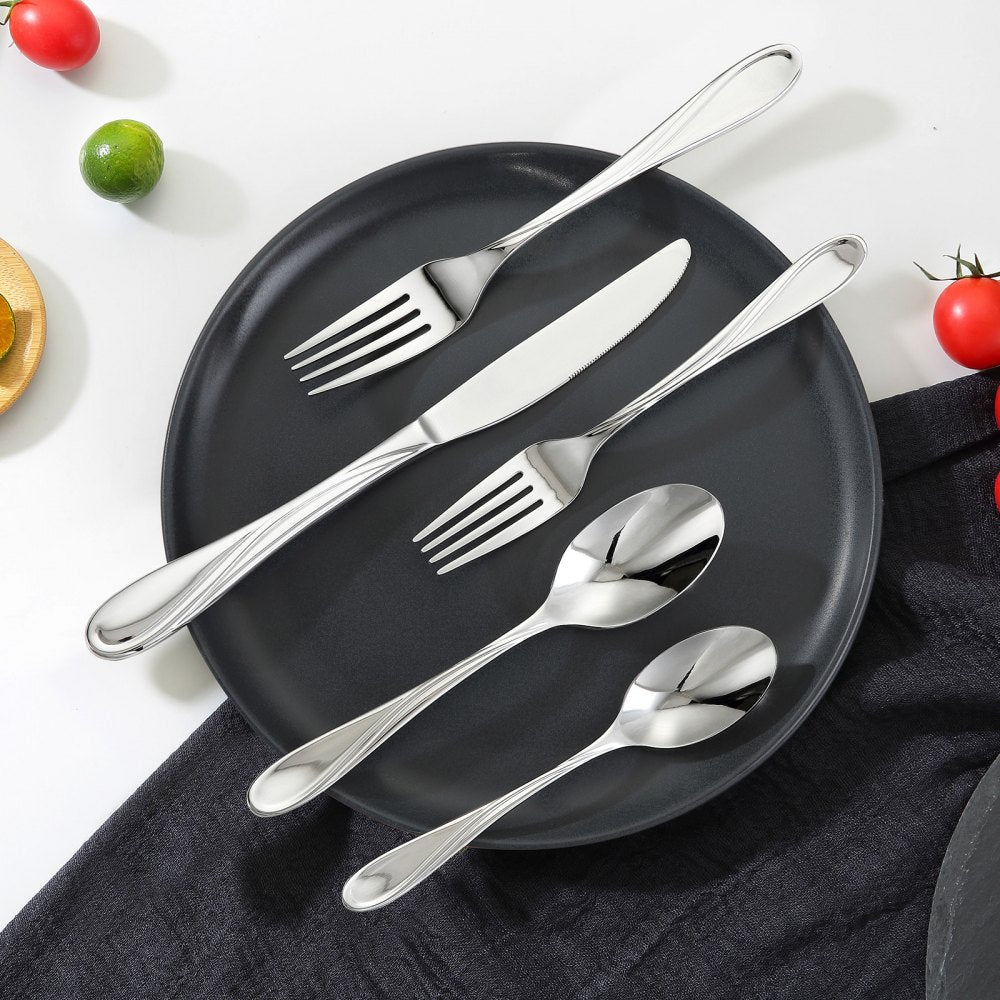 VEVOR 30-Piece Silverware Set, Food-Grade Stainless Steel Flatware Utensils, Mirror Finished Cutlery Set, Dishwasher Safe Eating Tableware for Kitchen Home, Service for 6, Include Knife Fork Spoon