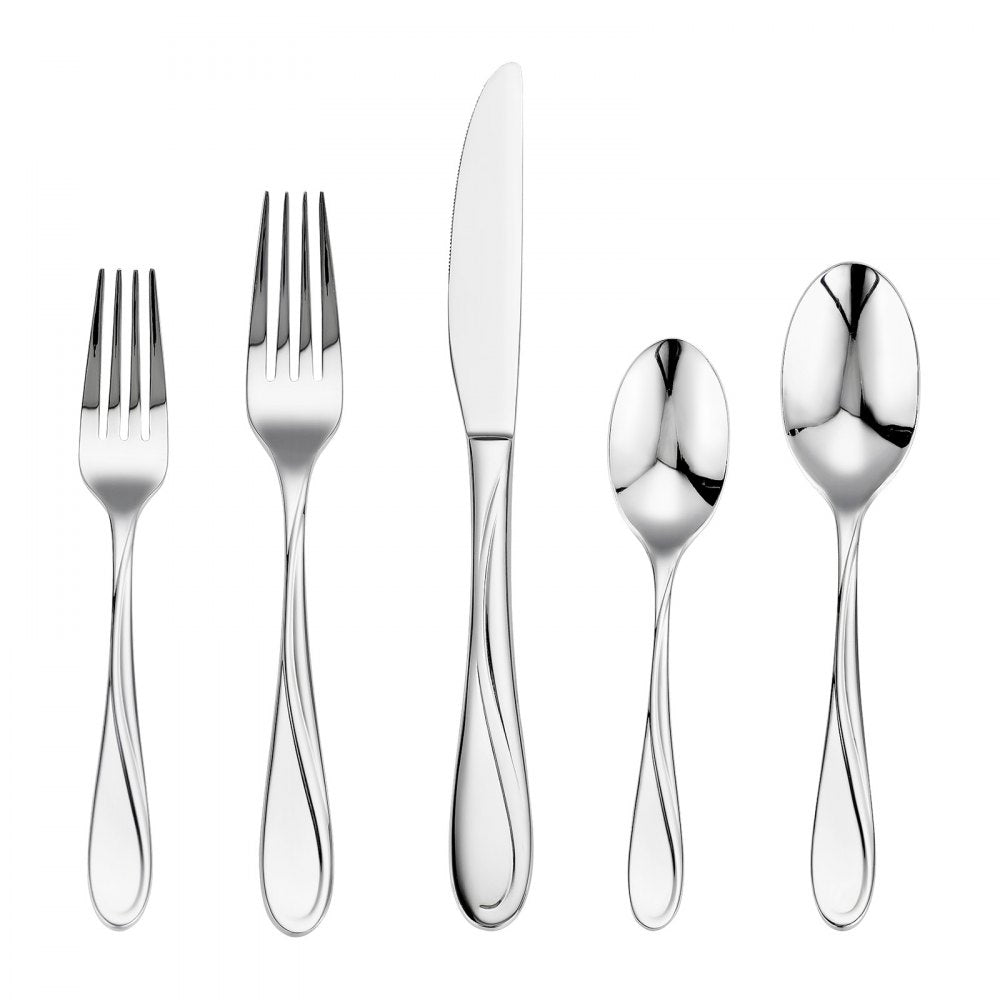 VEVOR 30-Piece Silverware Set, Food-Grade Stainless Steel Flatware Utensils, Mirror Finished Cutlery Set, Dishwasher Safe Eating Tableware for Kitchen Home, Service for 6, Include Knife Fork Spoon