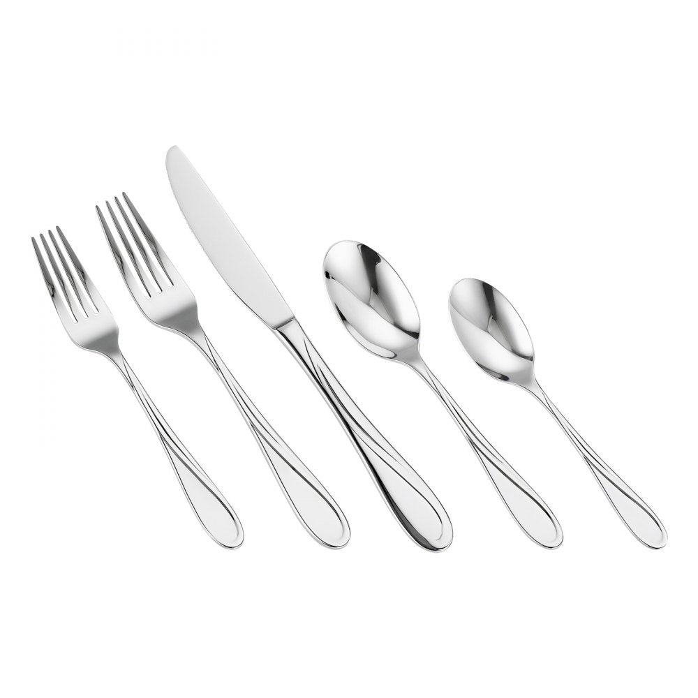 VEVOR 30-Piece Silverware Set, Food-Grade Stainless Steel Flatware Utensils, Mirror Finished Cutlery Set, Dishwasher Safe Eating Tableware for Kitchen Home, Service for 6, Include Knife Fork Spoon
