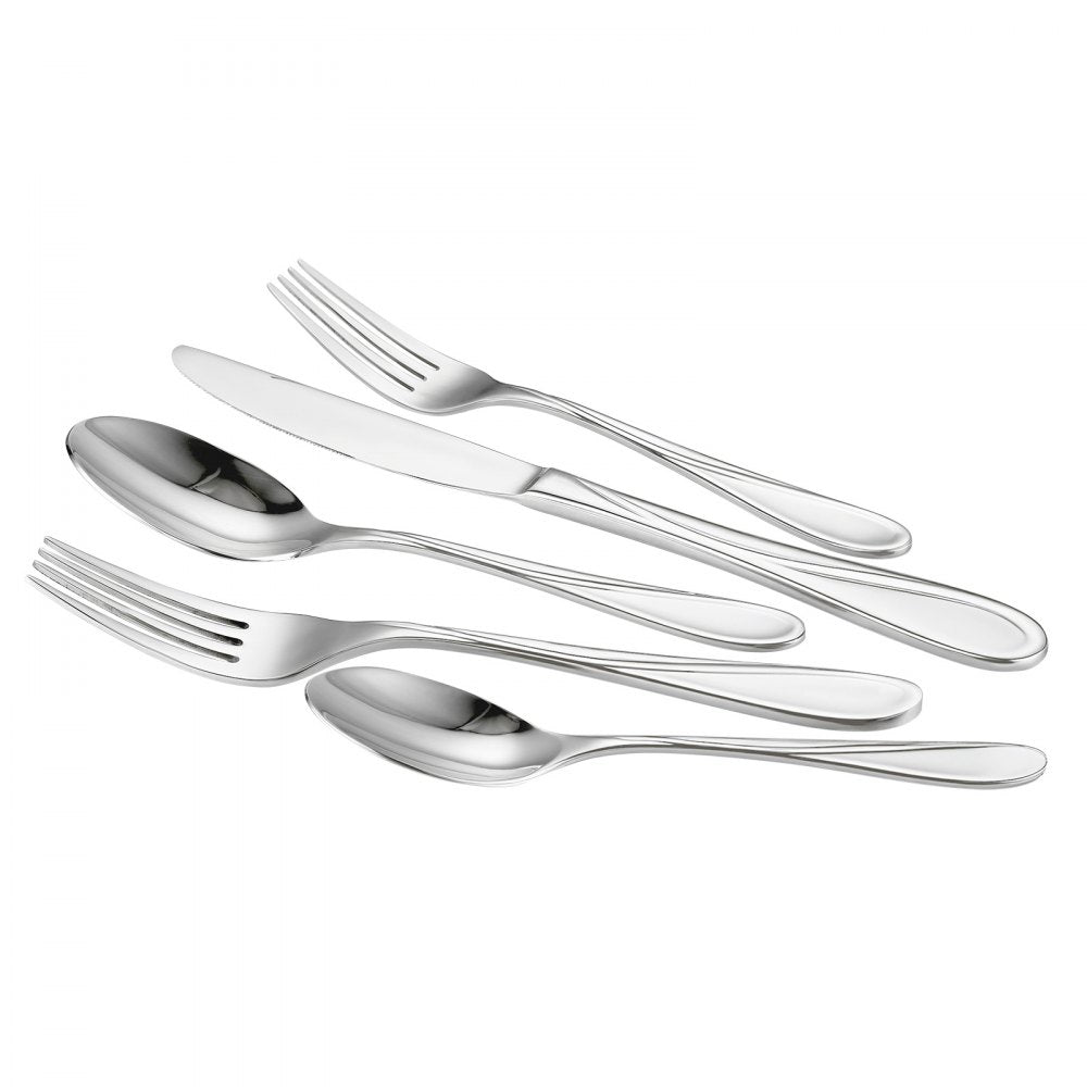 VEVOR 30-Piece Silverware Set, Food-Grade Stainless Steel Flatware Utensils, Mirror Finished Cutlery Set, Dishwasher Safe Eating Tableware for Kitchen Home, Service for 6, Include Knife Fork Spoon