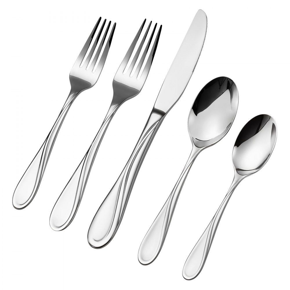 VEVOR 30-Piece Silverware Set, Food-Grade Stainless Steel Flatware Utensils, Mirror Finished Cutlery Set, Dishwasher Safe Eating Tableware for Kitchen Home, Service for 6, Include Knife Fork Spoon