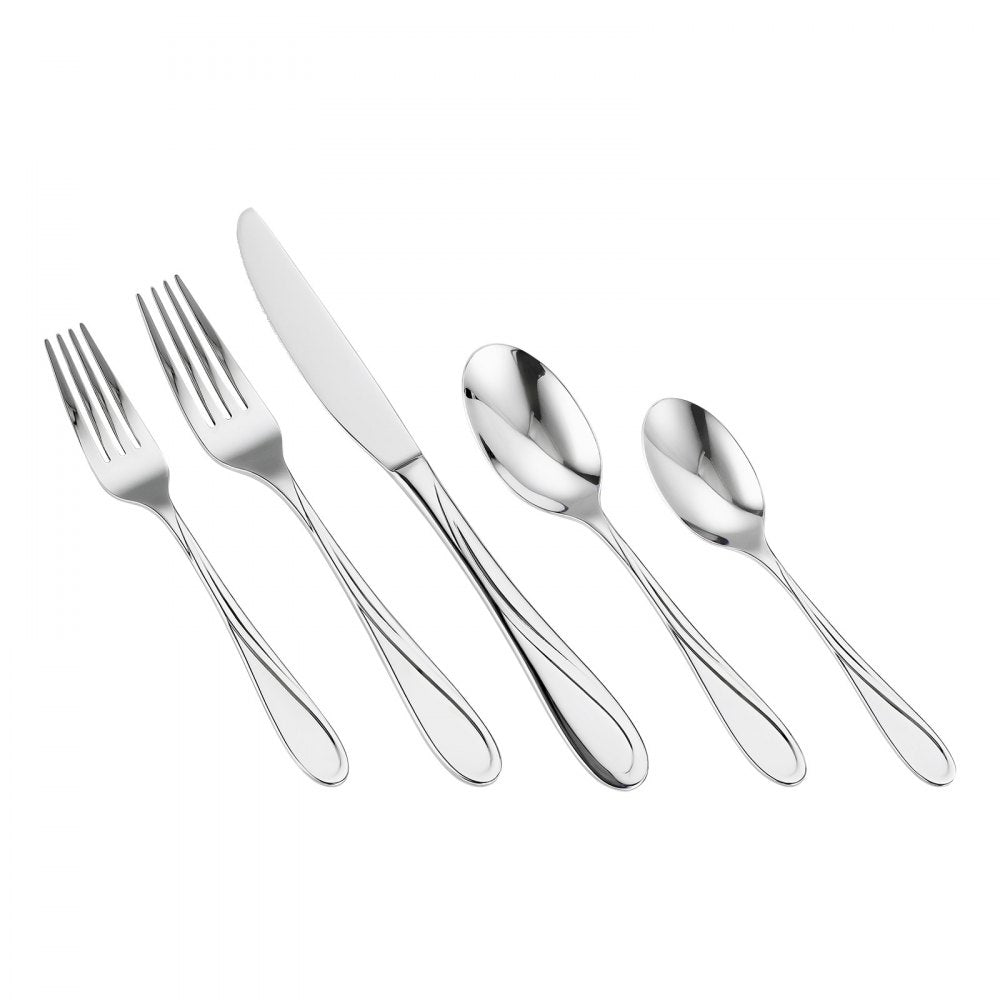 VEVOR 65-Piece Silverware Set, Food-Grade Stainless Steel Flatware Utensils, Mirror Finished Cutlery Set, Dishwasher Safe Eating Tableware for Kitchen Home, Service for 12, Include Knife Fork Spoon