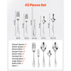 VEVOR 45-Piece Silverware Set, Food-Grade Stainless Steel Flatware Utensils, Mirror Finished Cutlery Set, Dishwasher Safe Eating Tableware for Kitchen Home, Service for 8, Include Knife Fork Spoon