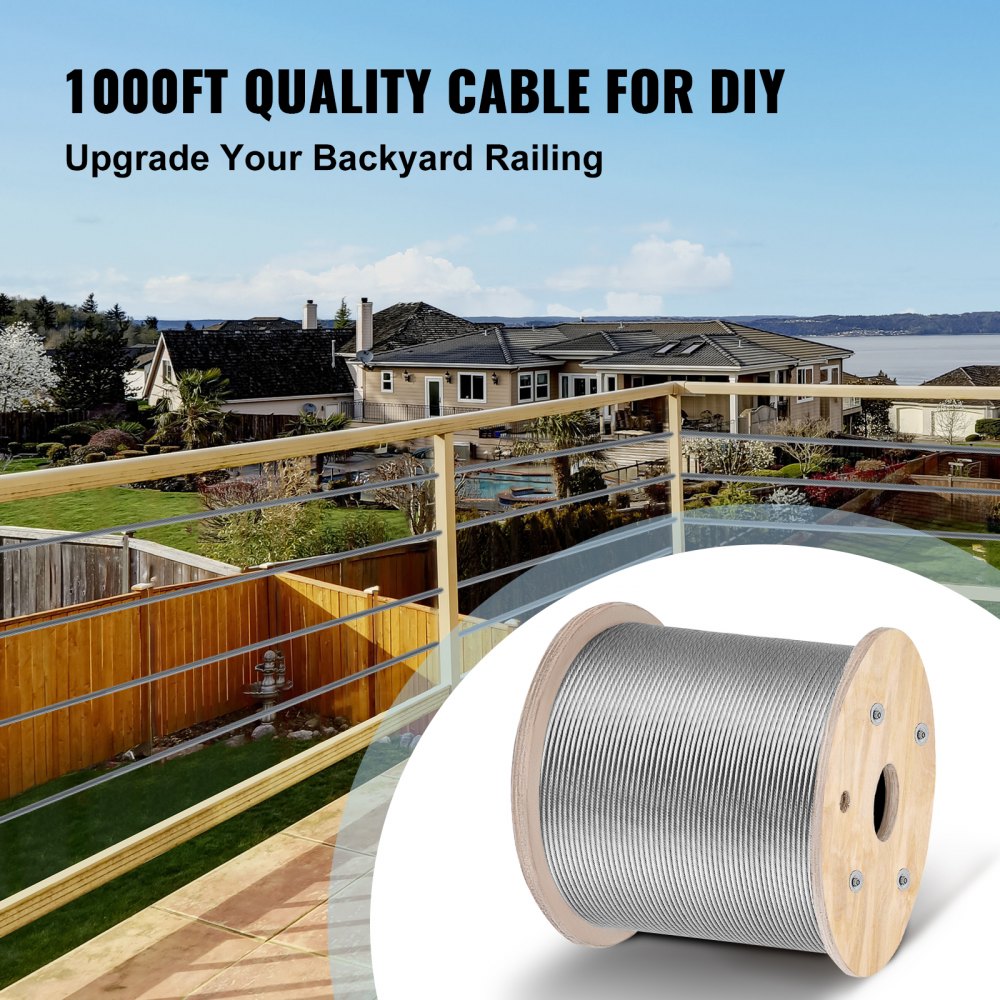 T316 1x19 Stainless Steel Cable 1/8" Cable Rail Wire Rope Aircraft Cable 984FT