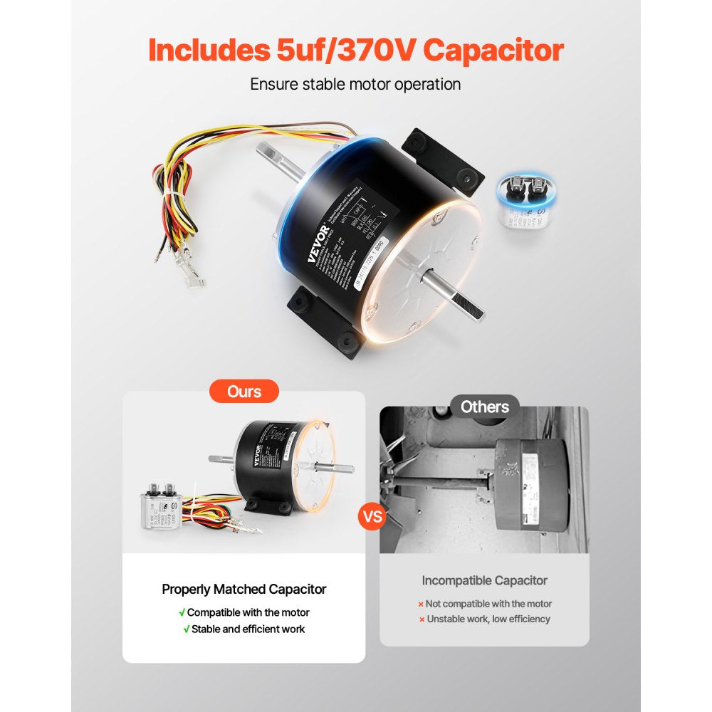 VEVOR 3315332.005 RV AC Fan Motor Replacement Genteq F48AF70A61, Dometic Brisk Air II Fan Motor, Compatible with Dometic Brisk Air II B57915 B59516 B59146 B59186 - 1/4HP AC115V 3A 1650RPM (3 Speeds)