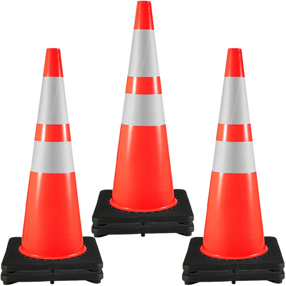 VEVOR 6Pack 36\" Traffic Cones, Safety Road Parking Cone with Black Weighted Base, PVC Orange Traffic Safety Cones, Hazard Cones Reflective Collars for Construction Traffic Parking