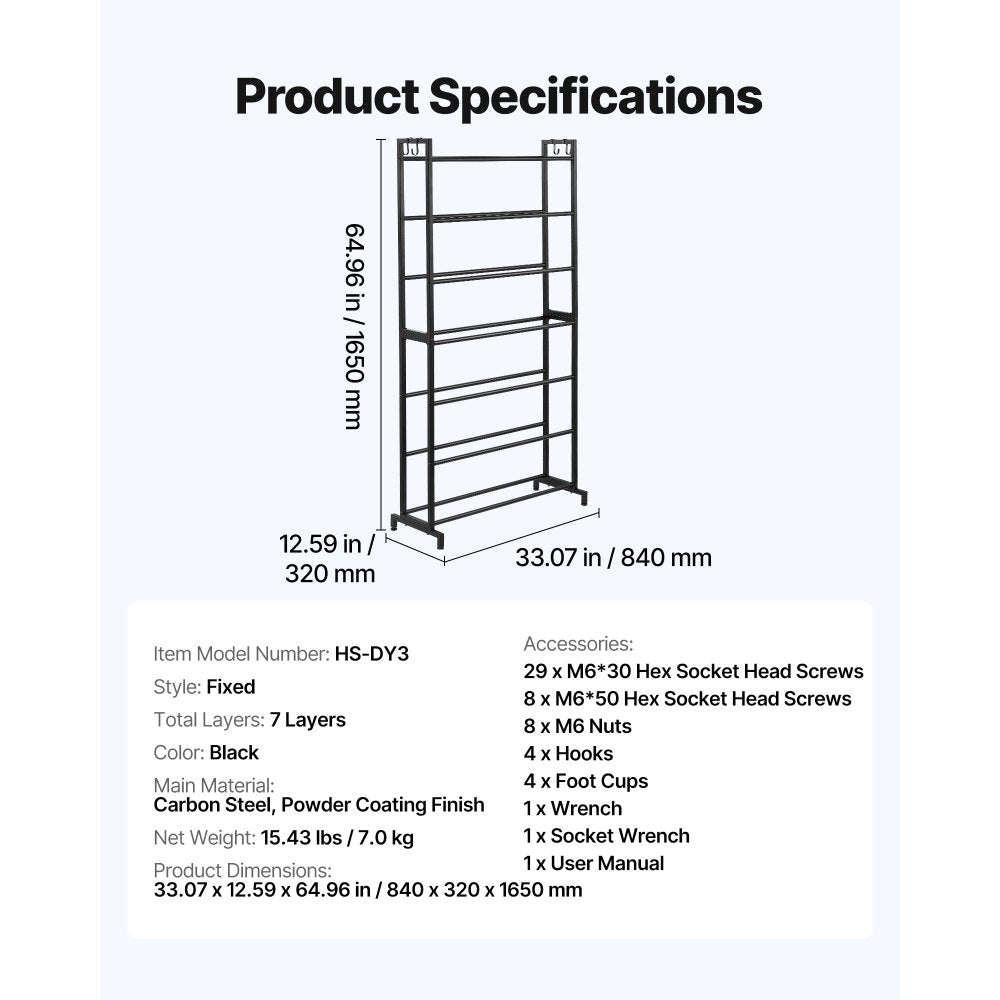 VEVOR 3D Printer Filament Storage Rack, 7 Tier Heavy Duty Storage Shelves for 3D Printing Filaments, Filament Spool Holders Racks for 3D Printing Studio, Home Studio, Office, Workshop (Shelf Only)