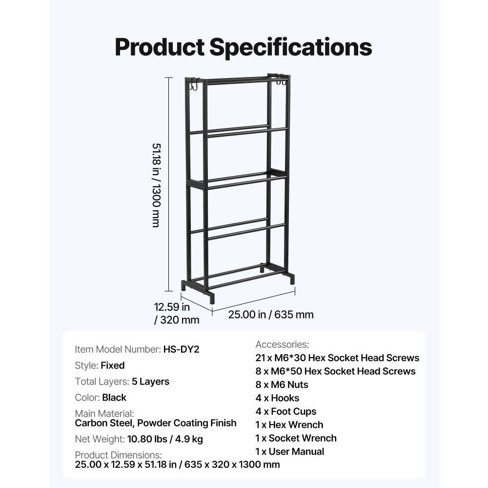 VEVOR 3D Printer Filament Storage Rack, 5 Tier Heavy Duty Storage Shelves for 3D Printing Filaments, Filament Spool Holders Racks for 3D Printing Studio, Home Studio, Office, Workshop (Shelf Only)