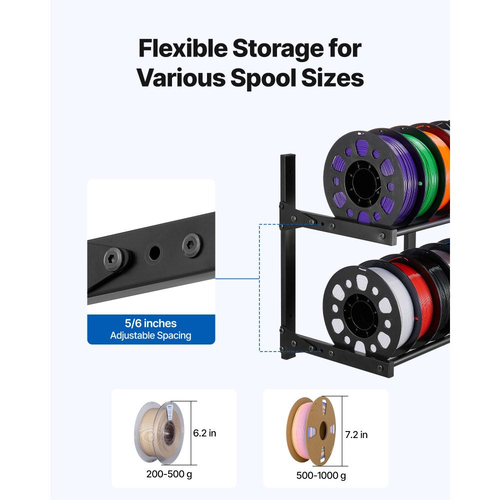 VEVOR Wall Mount Printer Filament Storage Rack, 2-Tier Wall Bracket Storage Shelf, Rolling Filament Spool Holders Racks with Wheels, Filaments Organzied for 3D Printing Studio, Workshop (Shelf Only)