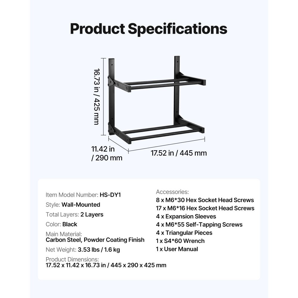 VEVOR Wall Mount Printer Filament Storage Rack, 2-Tier Wall Bracket Storage Shelf, Rolling Filament Spool Holders Racks with Wheels, Filaments Organzied for 3D Printing Studio, Workshop (Shelf Only)