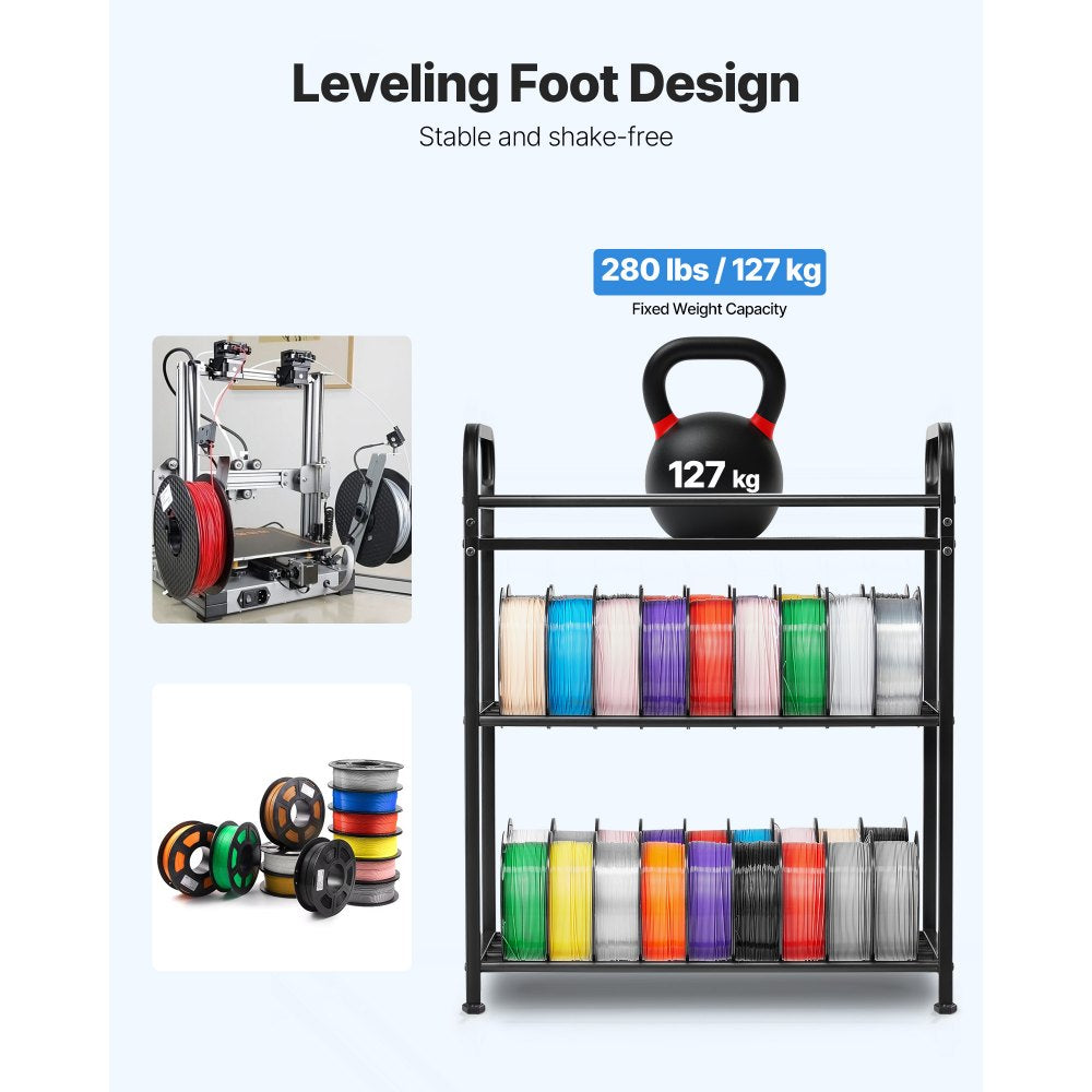 VEVOR 3D Printer Filament Storage Rack, 3 Tier Heavy Duty Storage Shelf, Rolling Filament Spool Holders Racks with Wheels, Filaments Organzied for 3D Printing Station, Office, Workshop (Shelf Only)