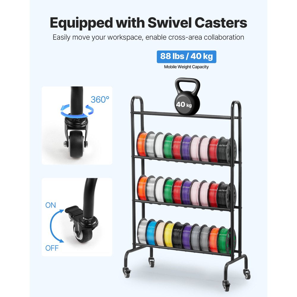 VEVOR 3D Printer Filament Storage Rack, 4 Tier Heavy Duty Storage Shelf, Rolling Filament Spool Holders Racks with Wheels, Filaments Organzied for 3D Printing Station, Office, Workshop (Shelf Only)