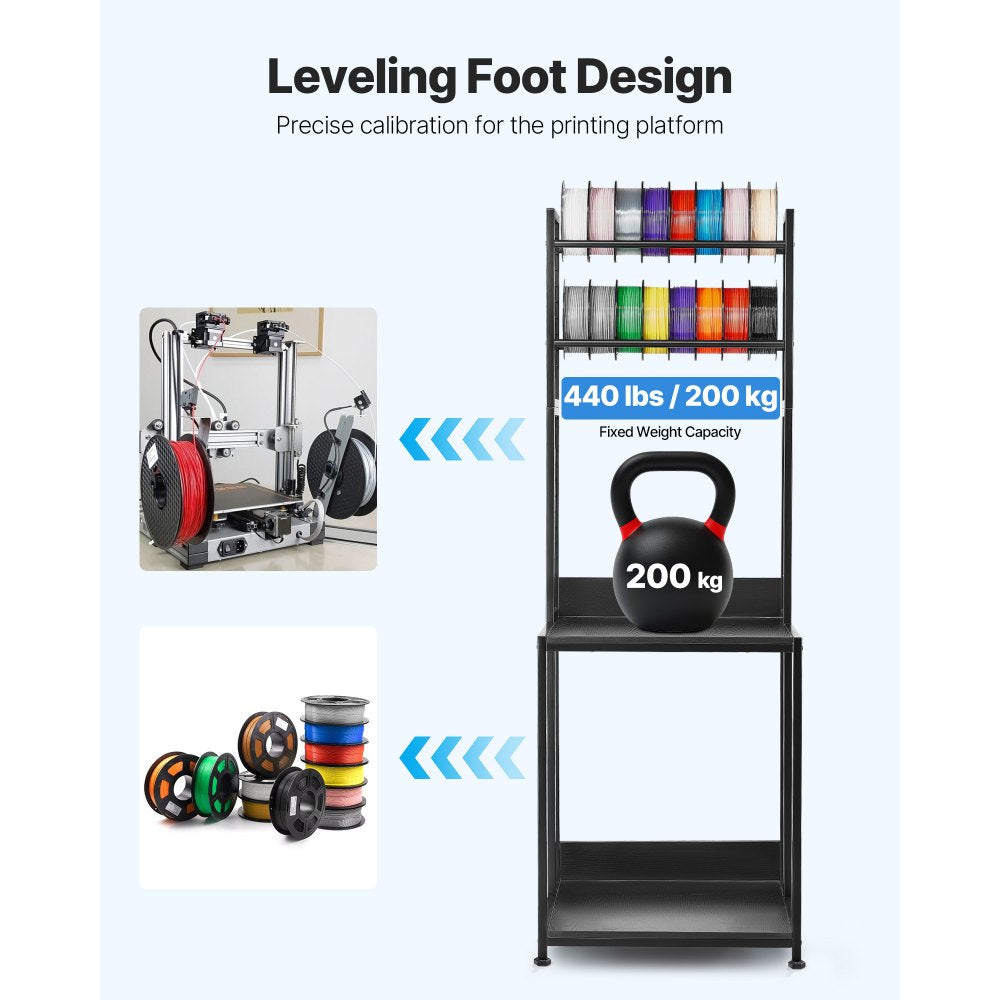 VEVOR 3D Printer Filament Storage Rack, 4-Tier 3D Printer Stand with Filament Storage, Spools Holder Racks Cart with Wheels, Filaments Organzied for 3D Printing Station, Office, Workshop (Shelf Only)