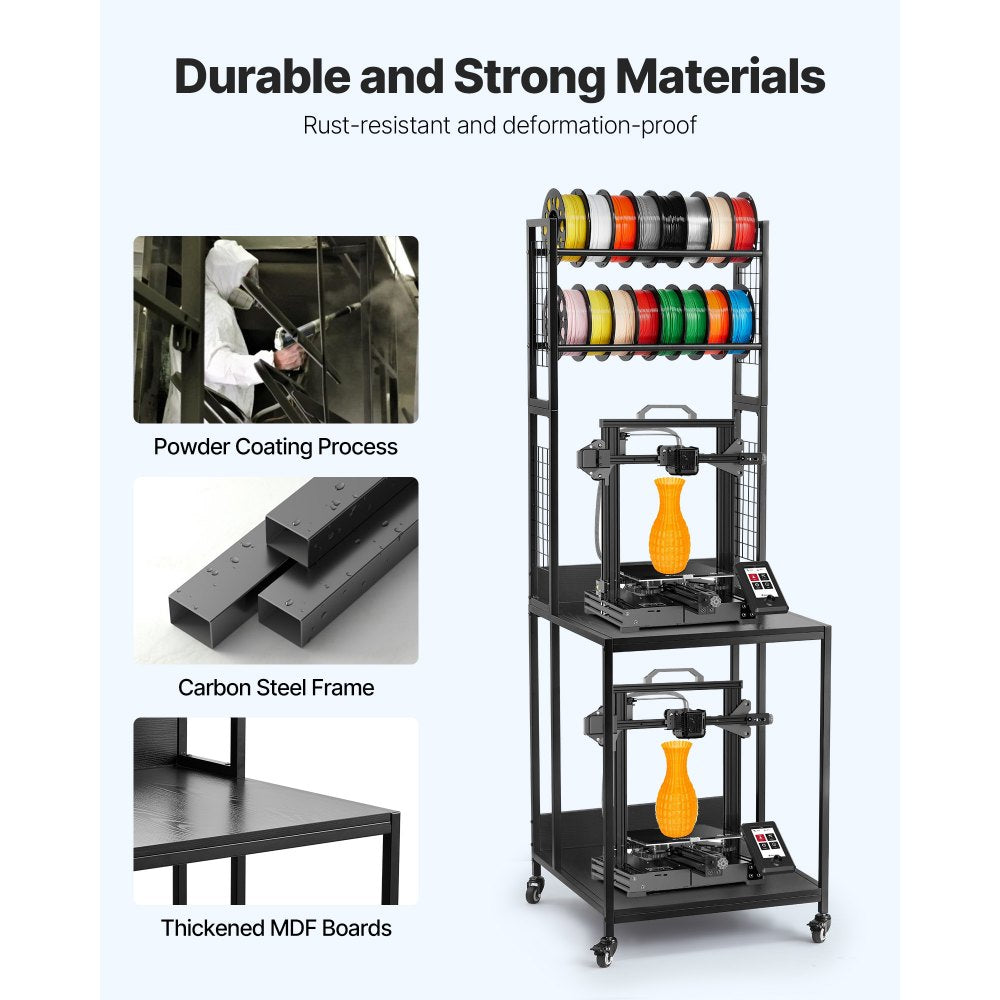 VEVOR 3D Printer Filament Storage Rack, 4-Tier 3D Printer Stand with Filament Storage, Spools Holder Racks Cart with Wheels, Filaments Organzied for 3D Printing Station, Office, Workshop (Shelf Only)