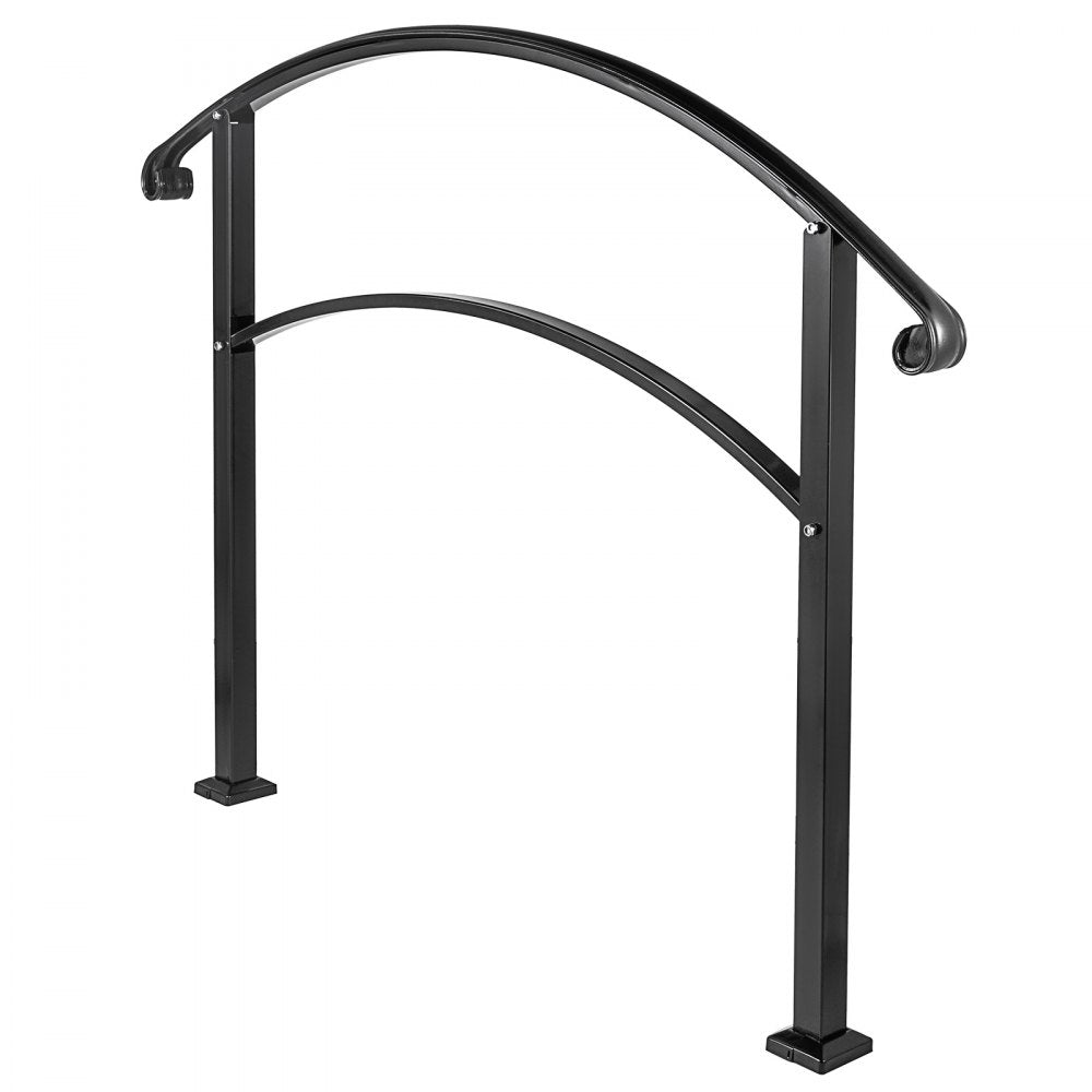 VEVOR Handrails for Outdoor Steps, Fit 1 or 3 Steps Outdoor Stair Railing, Black Wrought Iron Handrail, Flexible Front Porch Hand Rail, Transitional Handrails for Concrete Steps or Wooden Stairs