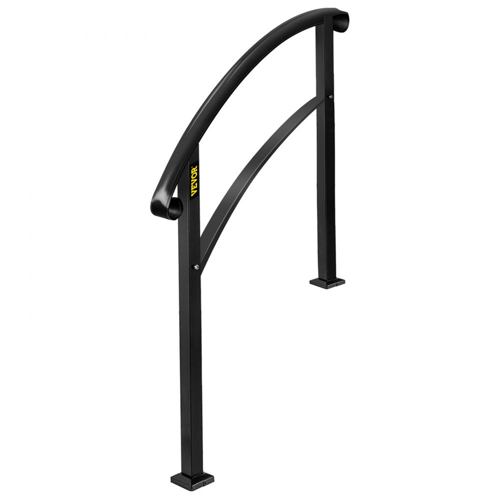 VEVOR Handrails for Outdoor Steps, Fit 1 or 3 Steps Outdoor Stair Railing, Black Wrought Iron Handrail, Flexible Front Porch Hand Rail, Transitional Handrails for Concrete Steps or Wooden Stairs