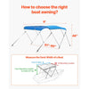 VEVOR 3 Bow Boat Bimini Tops, 600D Polyester Canopy with Aluminum Alloy Frame, Waterproof & Sun Shade Boat Awning Canopy with Storage Bag, 2 Support Poles, 4 Straps, 6'Lx(61"-66")W x46"H, Pacific Blue