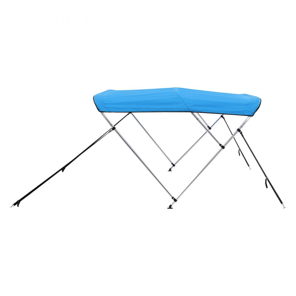 VEVOR 3 Bow Boat Bimini Tops, 600D Polyester Canopy with Aluminum Alloy Frame, Waterproof & Sun Shade Boat Awning Canopy with Storage Bag, 2 Support Poles, 4 Straps, 6'Lx(61"-66")W x46"H, Pacific Blue