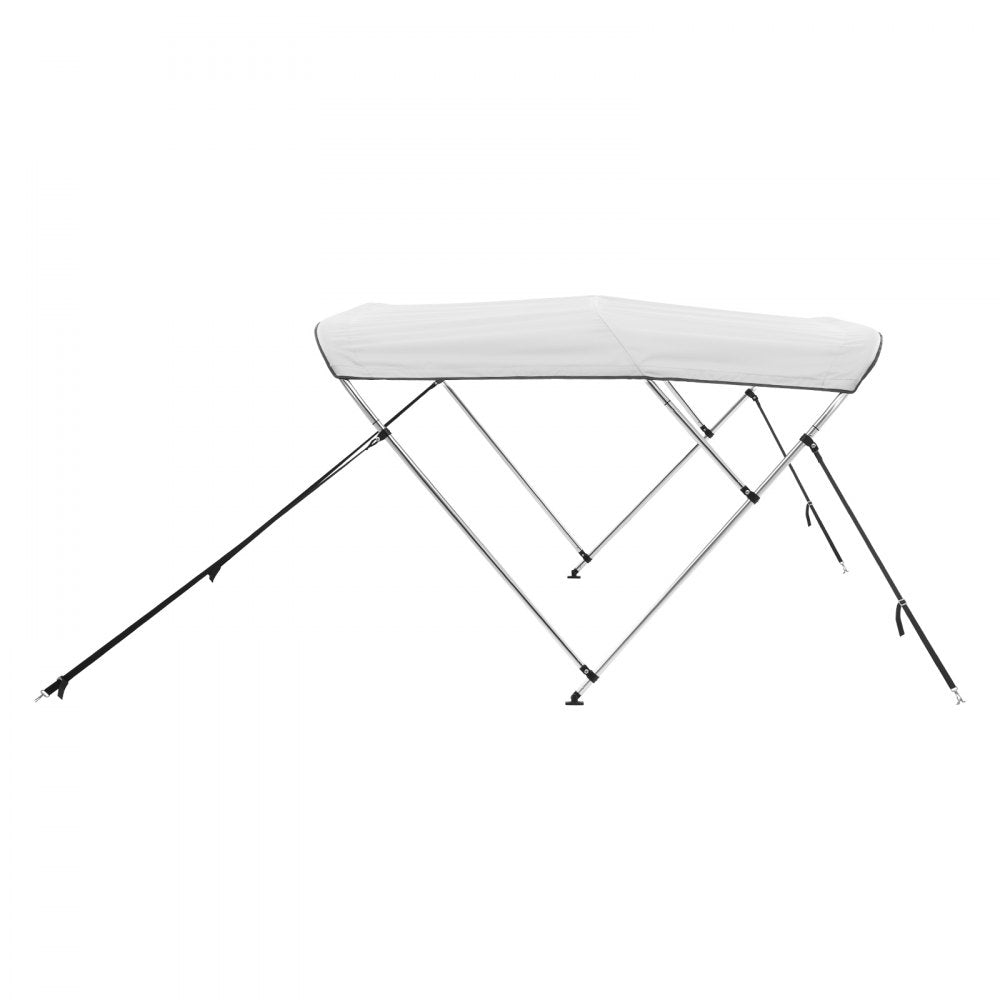 VEVOR 3 Bow Boat Bimini Tops, 600D Polyester Canopy with Aluminum Alloy Frame, Waterproof & Sun Shade Boat Awning Canopy with Storage Bag, 2 Support Poles, 4 Straps, 6'Lx(61"-66")Wx46"H, Light Grey