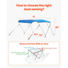 VEVOR 3 Bow Boat Bimini Tops, 600D Polyester Canopy with Aluminum Alloy Frame, Waterproof & Sun Shade Boat Awning Canopy with Storage Bag, 2 Support Poles, 4 Straps, 6'Lx(67"-72")Wx46"H, Pacific Blue